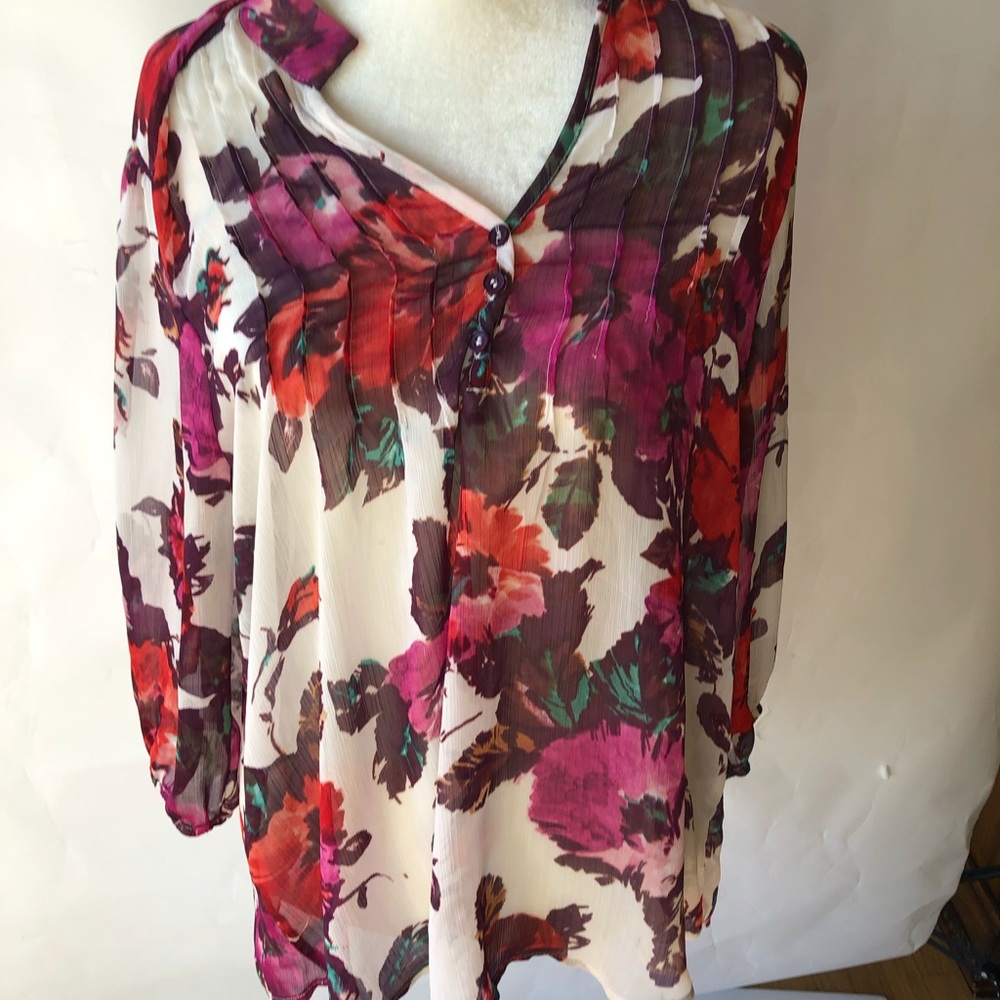 Torrid Sheer Floral V-Neck Long sleeve  Tunic